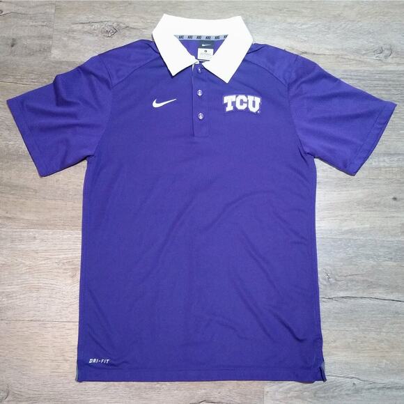 Nike TCU Horned Frogs Mens Purple Short Sleeve Polo Shirt Size Small Dri Fit - Picture 3 of 4